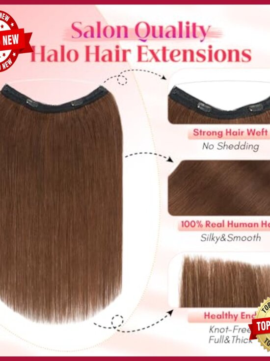 16 Inch Real Human Hair Halo Extensions with Invisible Wire for Volume